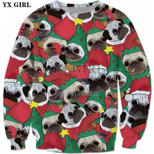 YX GIRL 2018 Christmas New style Fashion Sweatshirt Christmas Festive Pug Pattern Print 3d Mens Womens Crewneck pullover