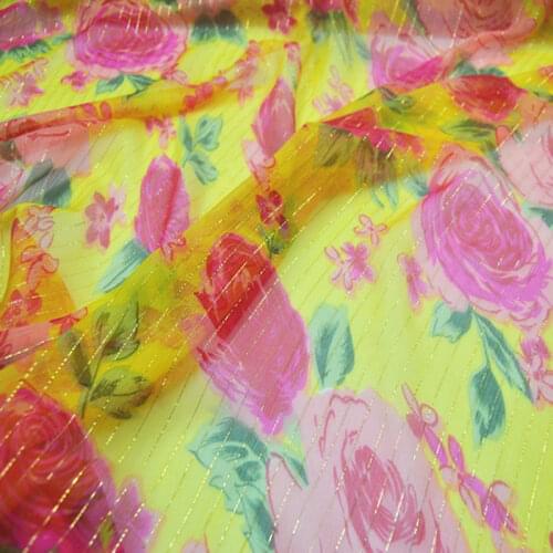 Metallic Jacquard Bling Silk Georgette Shimmer Floral Printed Qualified Shiny Silk Breathable Fabric