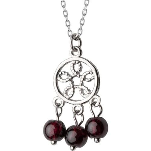 1 PC 925 Sterling Silver Pendant Necklace Women Sweet Temperament Tassel Garnet Dream Catcher Crystal Clavicle Chain Jewelry