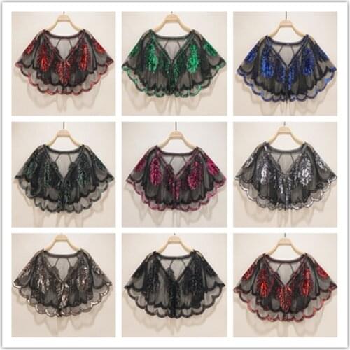 8colors Elegant Black Gold Blue rose silver black Red Shawl Wrap Bolero Women Short Cape Sequined Sparking Jacket Shrug