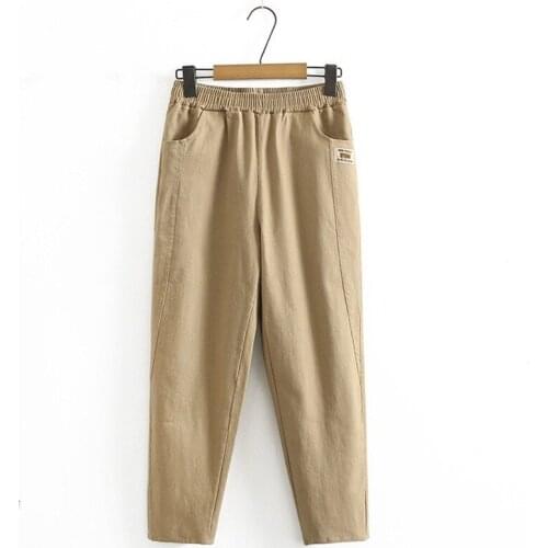 Plus Size Womens White Black Elastic Waist Cotton Casual Fashion Ankle Pants