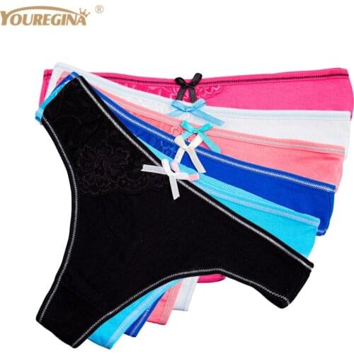 Womens Sexy G-strings Thongs Lace Cotton Low Rise Soft Women Underwear T-back Intimates Lingerie for Women 6 pcs/lot