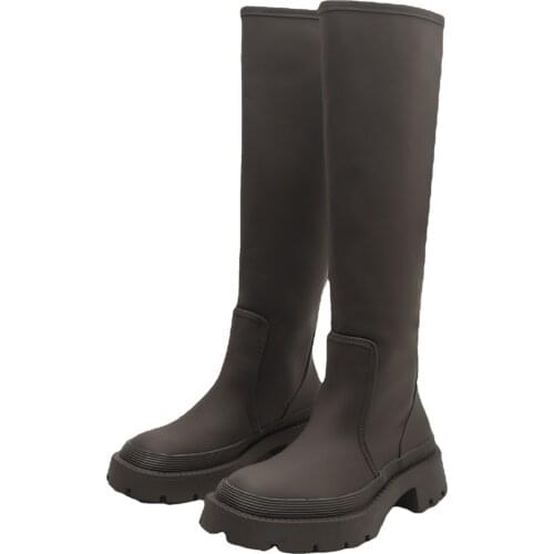 New Khaki Green Women High Boots Sexy Round Toe Shoes Platform Thick-Heels Chelsea Boots Women