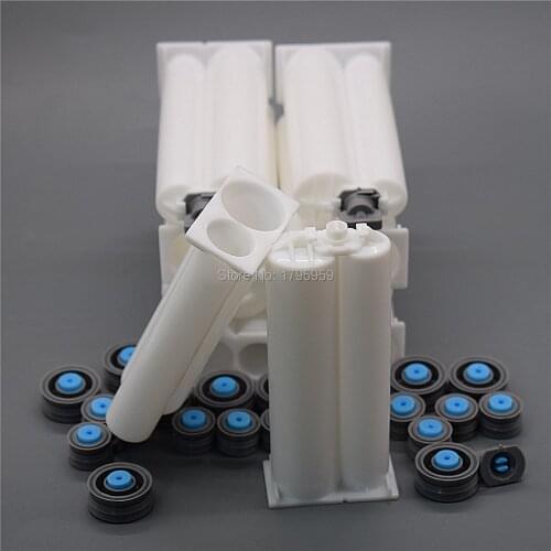 10pcs Empty Cartridge 50ml 1:2 AB Epoxy Glue Dual Barrel Tube with Sealing Pistons for 50ml 1:2 AB Glue Gun Adhesives Dispenser