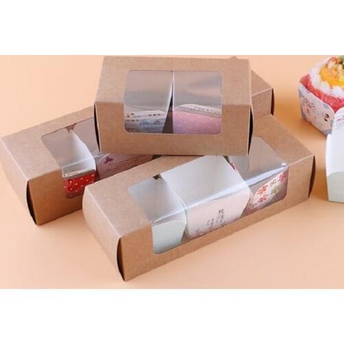 100 Pcs Kraft Baking Boxes Cupcake Muffin Box With Window Macaroon Packing Package