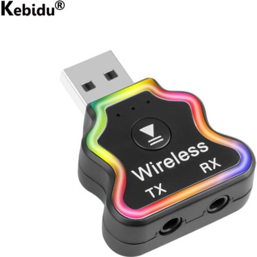 Kebidu Wireless Car 3.5mm Audio Adapter Led Backlit Bluetooth 5.0 Audio Receiver Transmitter 7 Colors For Headphone TV Computer