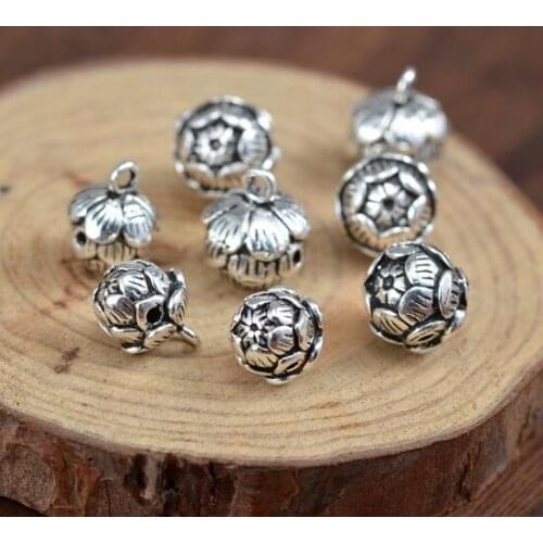 Handmade 100% 925 Silver Bracelet Charm Thai Silver Lotus Charm Thailand Pure Silver Small Charm DIY Jewelry Findings