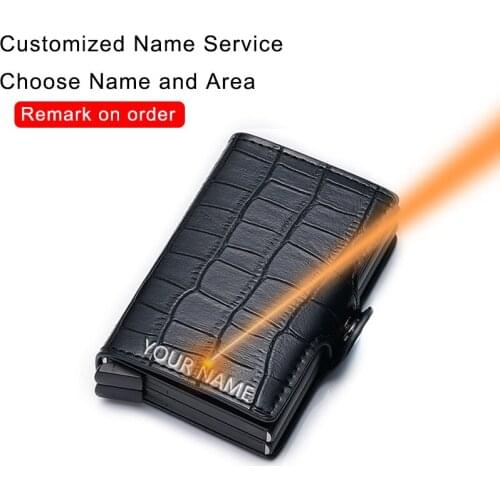 DIENQI Mens Credit Card Holder Rfid Aluminium Metal Cardholder Vintage Leather Business Card Holder Wallet Lettering Cardholder