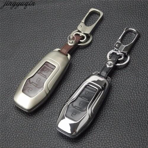Jingyuqin Remote 3 Buttons Zinc alloy+Leather Car Key Case Cover For Ford Smart Folding Key Mondeo Focus Fiesta Ecosport Kuga