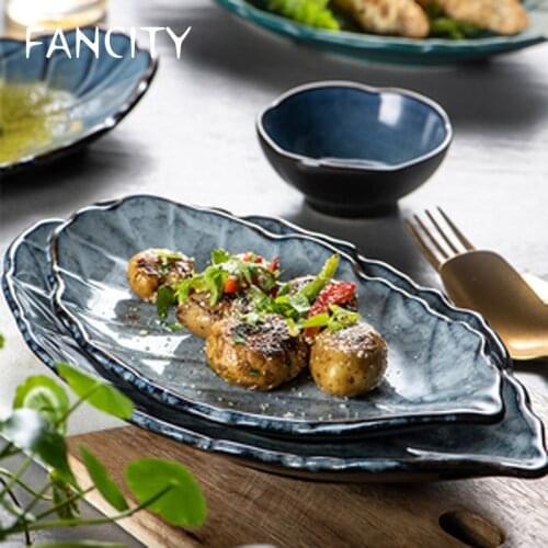 FANCITY Ceramic plate home 2021 new sushi plate dish creative Japanese style individual leaf-shaped leaf plate tableware