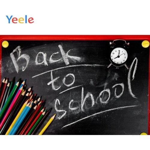 Yeele Back to School Colorful Pencils Clock Blackboard Photography Background Photographic Customized Backdrops for Photo Studio