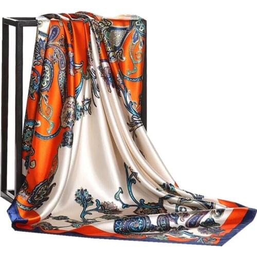 2021 spring new bohemian cashew pattern silk scarf 90*90cm hijab ladies bandana 100% silk foulard en soie Sunscreen scarf