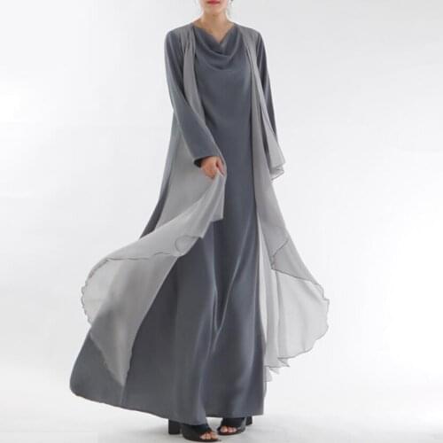 Fake Two-piece Dubai Abaya 2019 Femme Musulman Djellaba Turkish Dresses Moroccan Kaftan Jilbab Robe Plisse Hijab Full Long Dress
