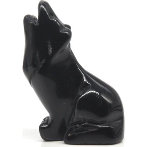 2" Wolf Statue Black Obsidian Natural Stone Carved Home Decoration Healing Crystal Reiki Animal Figurine Gemstone Small Ornament