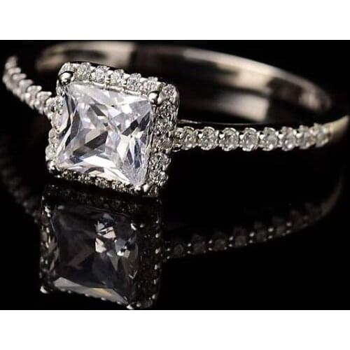 Square Moissanite Rings 1-2ct Carat Diamond Substitute Luxurious S925 Silver Wedding Jewelry White D Color