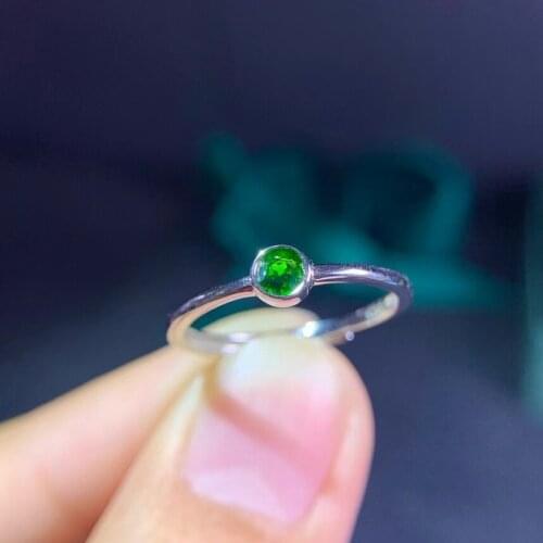 Fashion Small delicate 3*3mm round Natural gem stone Ring Natural green diopside ring S925 silver girl party gift Jewelry