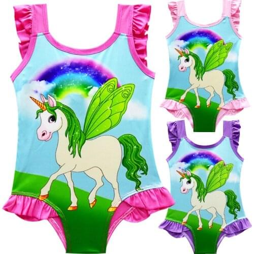 2020 rainbow unicorn Spring Summer Girls Swimsuit Girls Unicorns Dress Kids Party Print Girl Clothing Cotton Bikini