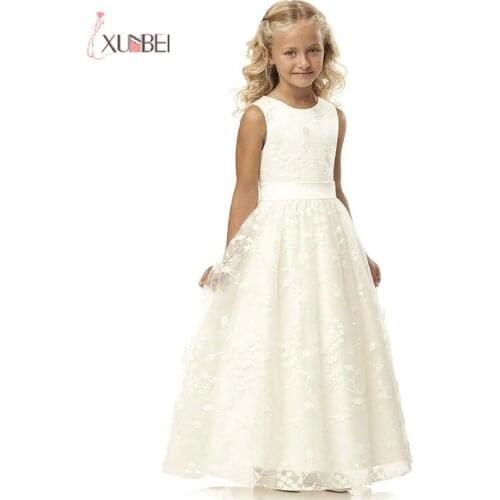 2-12T Princess Lace Flower Girls Dresses 2020 Appliques Kids Ball Gown Birthday Party Dresses Children Mesh Gown