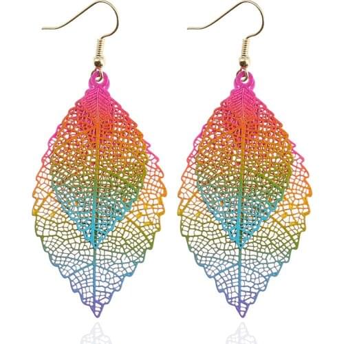 Hot Vintage Leaves Drop Earrings Luxury Boho Bohemian Leaf Dangle Earrings Hollow Out Earrings For Women New Fashion Jewelry