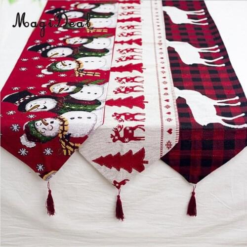MagiDeal Christmas Dining Table Runner Embroidery Tablecloth Hessian Table Flag Wedding Banquet Party Decorations