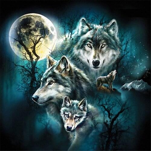 Wolf Moon Animal DIY 11CT Embroidery Cross Stitch Kits Craft Needlework Set Cotton Thread Printed Canvas Home Wholesale