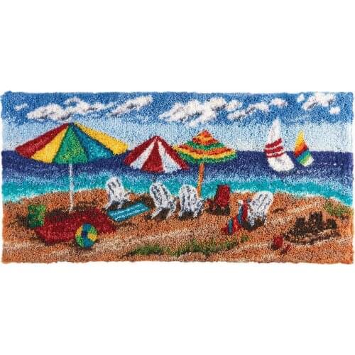 Tapestry Latch Hook Kits with Printed Beach Pattern on Canvas DIY Rug Embroidery Set Crocheting Arts Crafts for Kids and Adults