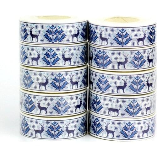 NEW 10pcs/Lot Decorative Blue Reindeer Snowflake Christmas Washi Tapes for Bullet Journal Adhesive Masking Tape Cute Papeleria
