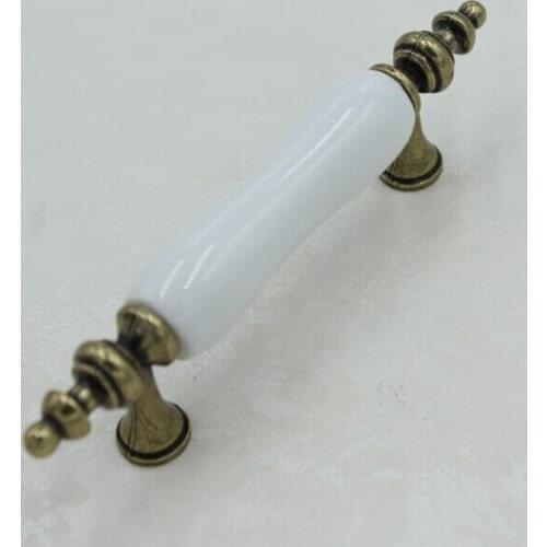 Hole Space 3" Bronze Kitchen Cabinet Pulls White Ceramic Dresser Handle Bronze Zinc Alloy Drawer Wardrobe Handle Pulls Knobs