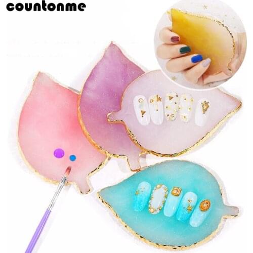Nail Art Plate Fake Nail Tips Display Board Resin Stone Gel Polish Painting Palette Holder Practice Leaf Design Agate Gem Plate