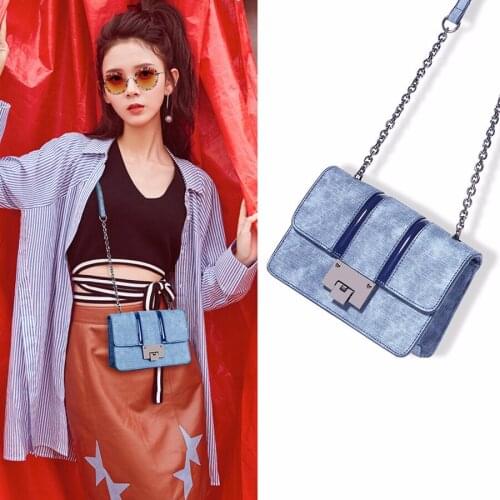 Casual Shoullder Bag Women Denim Texture Leather Square Messenger Bags Evening Clutch Bags Cover Gradient Flap Crossbody Bolsa