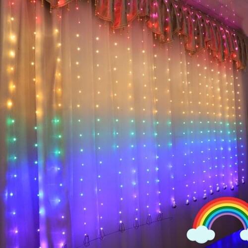 3x3M Rainbow LED Garland Window Curtain Fairy String Light Wedding Party Home Garden Bedroom IndoorChristmas New year Decoration