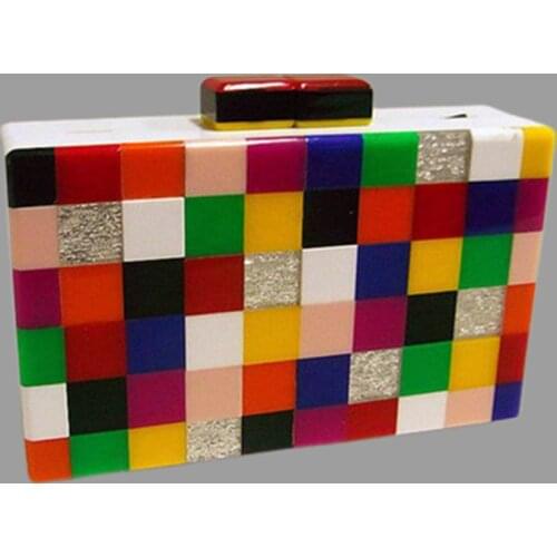 Luxury Acrylic Box Bag Clutch Bag Women Fashion Colorful a grid Box Bag Handbag Lady Crossbody Bags Bolsa Mujer Evening Wallet