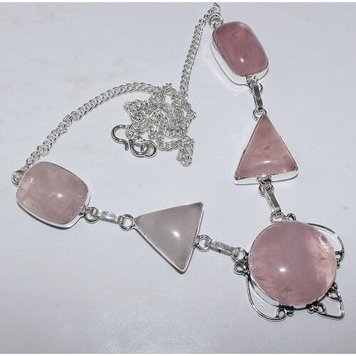 Rose Quarts Necklace Silver Overlay over Copper , 49 cm, N0898