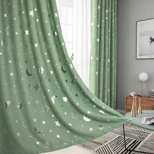 Star Moon Foil Printed Curtain for Children Room Kids Boy Girl Cartoon French Window Blackout Treatment for Living Room Curtains