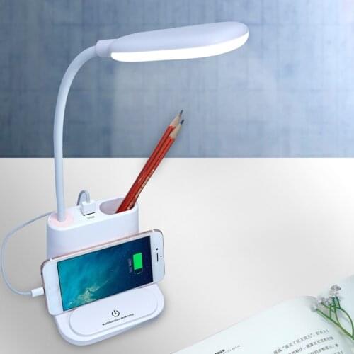 LED Eye Protection Desk Lamp Multi-Functional Power Bank Pen Holder and Phone Stand Table Light,White