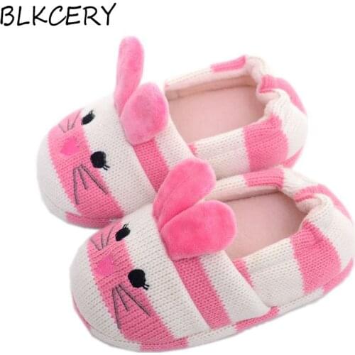 Fashion Toddler Girl Slippers for Baby Loafers Plush Warm Cartoon Knitted Bunny Children Home Shoes Little Kids House Footwear