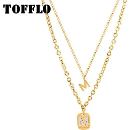 TOFFLO Stainless Steel Jewelry Letter M Double Layer Stacked Necklace Womens Fashion Unique Clavicle Chain BSP894