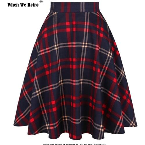 2021 New Women Ladies Summer Skirt VD0020 Irish Skirts Blue Red High Waist Swing 50S 60S Cotton Vintage Plaid Skirt