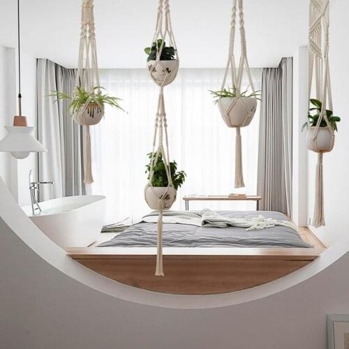 Macrame Plant Hanger Handmade Plant Stand Flower Pots Planter Holder Wall Decor Courtyard Garden Hanging Planter Hanging Basket