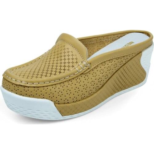 2019 New Summer Baotou Womens Sandals Half Drag Fashion Thick Bottom Wear Lazy Slippers Female Wedge Sandals Large Size 43