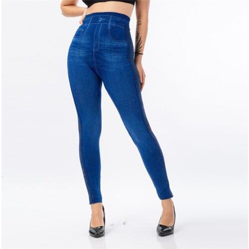 Womens Casual Imitation Cowboy Leggings Lace High Elasticity Slim Cropped Pants Push Exercise Leggings Building Jegging 2021