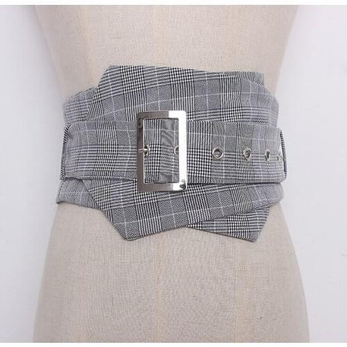 Womens runway fashion fabric plaid Cummerbunds female Dress Corsets Waistband Belts decoration wide belt TB1365