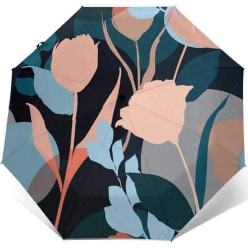 Wind Resistant Folding Automatic Umbrella Women Auto Silhouette Of Leaves And Flowers Windproof Umbrellas Rain For Men Parasol