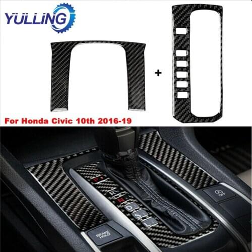 YULLING 2PCS Carbon Fiber Gear Shift Panel Decor Trim Cover Fit for Honda Civic 10th 2016-19