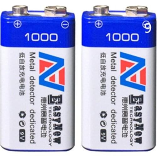 2pcs/lot Large capacity 9V 1000mAh lithium ion battery 6F22 rechargeable battery detector toy rechargeable battery