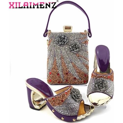 2020 Fashion African Design High Heels Shoes and Bag To Match Italian Shoes and Bag Set in Purple Lady Shoes and Bag