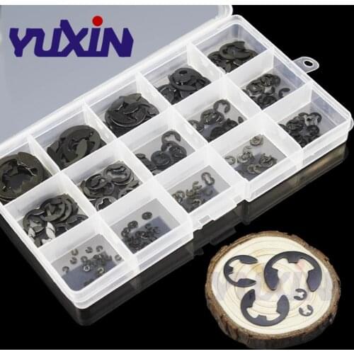 225Pcs/set M1.2-M15 Mix DIN6799 GB896 Black & A2 SS304 Sack Retainer E E-Clip Washer Circlip Retaining Ring Split Washers Kit