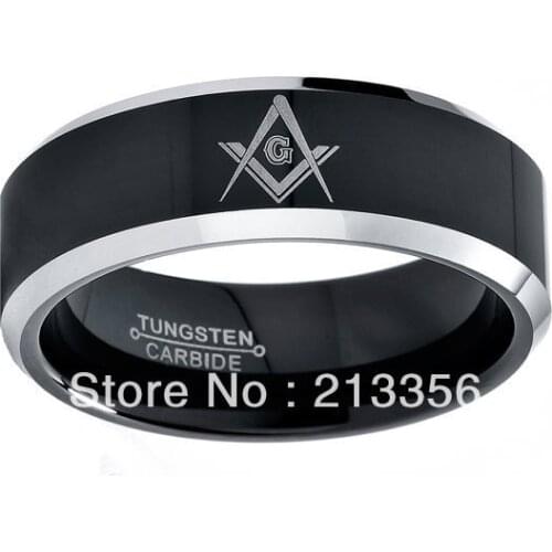 3PCS/LOT WHOLESALE CHEAP PRICE Mens Tungsten Carbide Wedding Band Ring Freemason Masonic High Polished Beveled Edges Comfort Fit