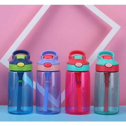 480ml BPA Free Children School Water Drinking Water Bottle With Straw Lid