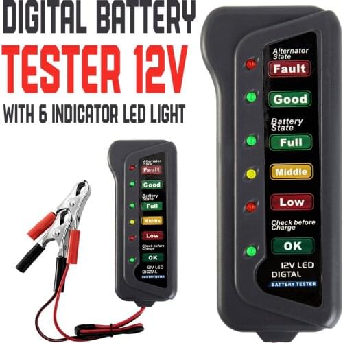6 LED Battery Tester 12V Digital Cars Trucks Motorcycle Battery Alternator Tester Display Car Diagnostic Tool Auto Accessories